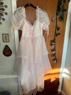 Selkie Confection Faerie Gown Blush Pink Puff-Sleeve Tiered Organza Dress NWT